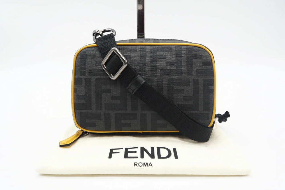 Fendi Diagonal Camera Bag Shoulder Gray Yellow Canvas